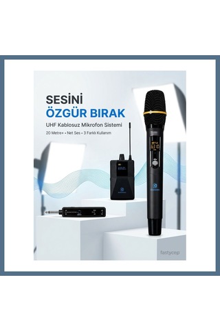 Buradabulabilirsin Uhf Kablosuz Mikrofon Seti El Yaka Ve Boyun Mikrofonlu 6.5mm Alıcılı 3.5mm Çeviricili Profesyonel Bbz