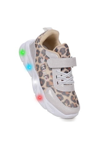 Kiko Kids Teno Cırtlı Işıklı Leopar Kız Çocuk Spor Ayakkabı Beyaz Beyaz