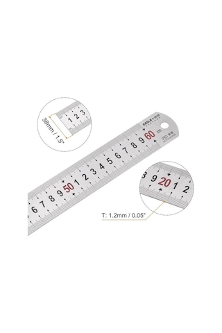 60cm 24 İnch - Çift Taraflı Paslanmaz Çelik Metal Cetvel - Kalınlık 1mm