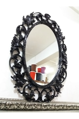 Antik Oymalı Desenli İşlemeli Rustik Siyah Çerçeveli Boy Aynası Siyah