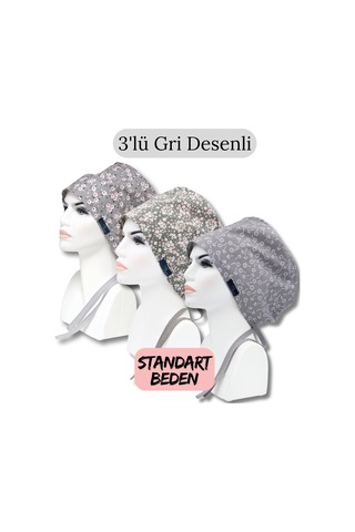 Standart Beden 3lü Gri Desenli Gri Çiçek Bahçesi Gri Çıtı Pıtı Gri Nazlı Çiçekler Cerrahi Bone Renkli