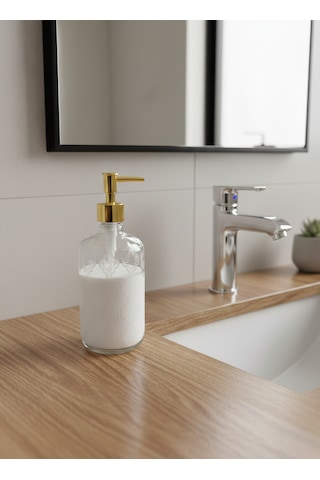 Cam Sıvı Sabunluk 750 Ml Banyo & Mutfak İçin Şık Cam Sabun Dispanseri Altın