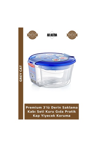 Premium 3'lü Derin Saklama Kabı Seti Kuru Gıda Pratik Kap Yiyecek Koruma Çok Renkli
