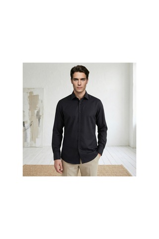 Yusaytr Slim Fit Uzun Kollu Pamuklu Gizli Düğme Yakalı Oxford Gömlek Siyah Siyah