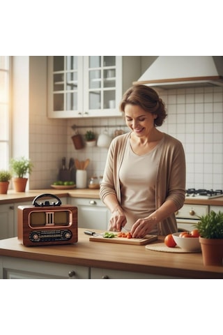 Ns-6635 Büyük Boy Retro, Nostaljik, Ahşap Tasarım Bluetooth Hoparlörlü, Şarjlı, Taşınabilir Fm/am Destekli Radyo -449