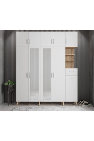 Açelya Portmanto Vestiyer Meşe Beyaz  225cm M10