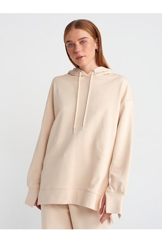 Dilvin 40403 Dikiş Esprili Yırtmaçlı Sweat- Açık Bej