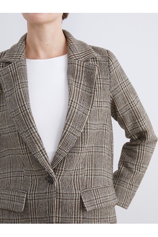 Lcw Vision Kahverengi V Yaka Ekose Kadın Kaşe Blazer Ceket