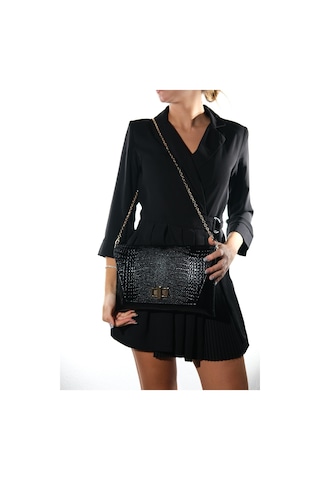 Maorı Siyah Baskı Rugan Kadın Clutch Çanta