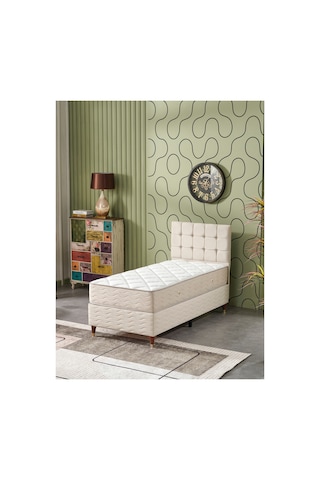 Beehanem Bengü Konforlu Başlık + Baza + Yatak Seti 100x200 Krem Geniş Tek Kişilik Premium 3'lü 100 x 200