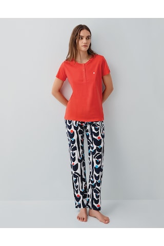 Pierre Cardin 9162 Modal Pamuk Kısa Kol Kadın Pijama Takımı Kırmızı
