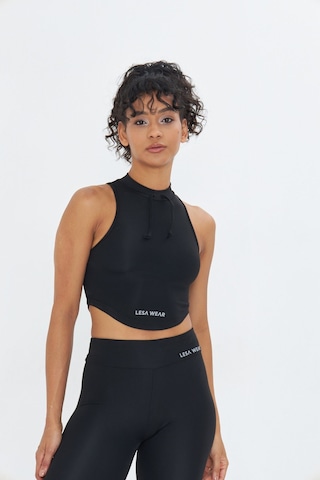 Lesa Wear Soft Touch Bedene Oturan İp Detaylı Sporcu Crop Sütyeni Siyah