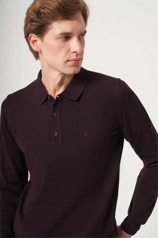 İmza Mor Polo Yaka Uzun Kol Örme Comfort Fit Pamuklu Kazak 1012265007 Açık Mor