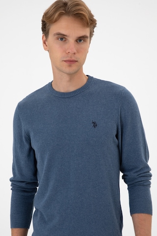 U.S. Polo Assn. Erkek Slim Fit Bisiklet Yaka Koyu Mavi Melanj Basic Kazak 50313713-VR251