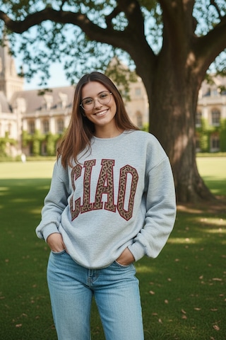 Fashion Friends Cıao Büyük Fontlu Leopar Desen Yazılı Salaş Bol Kadın Kışlık Ofis Kolej Sweat Gri