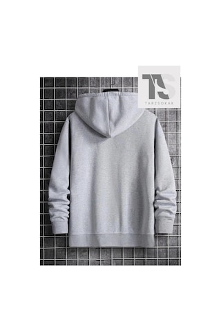 Tarzsokak Yazı Tasarımlı Sweatshirt Fermuarlı Hırka Unisex Gri
