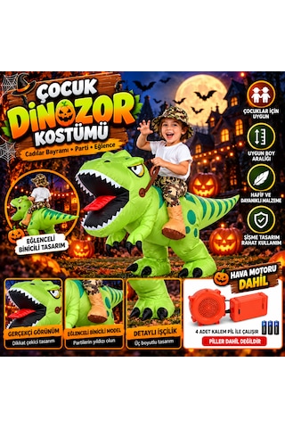 Çocuk Şişme Dinozor T-rex Kostümü Halloween Ve Parti Kostümü Hava Motoru Dahil