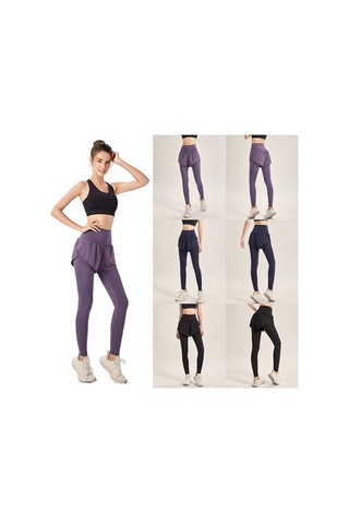 Fastbuy Kadın Siyah Spor Taytı 2'li Esnek Bel Arka Cep Koşu Yoga Elastik Tayt Siyah