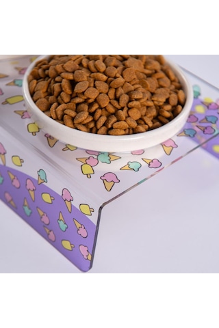 Ice Cream Dondurma Desenli-ikili Seramik-pleksi Mama Ve Su Kabı-kedi Köpek Mama Su Kabı