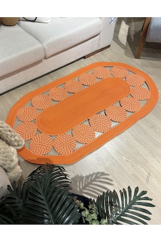 Cookie Jüt Hasırlı El Örgüsü Kilim Turuncu