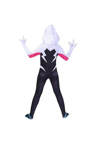 4-10 Yıl Çocuk Kız Örümcek Gwen Maske Cosplay Tulum Kostüm