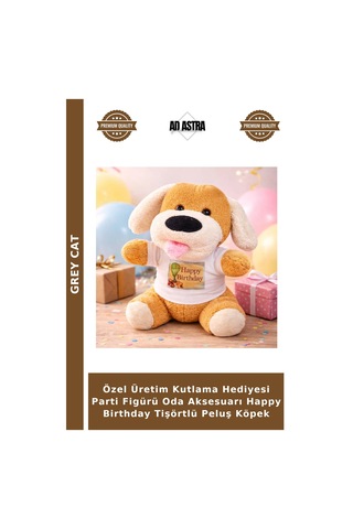 Özel Üretim Kutlama Hediyesi Parti Figürü Oda Aksesuarı Happy Birthday Tişörtlü Peluş Köpek Çok Renkli
