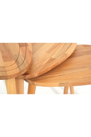 Sweet Naturel Renk Masif Doğal Ahşap Yan Sehpa 3'lü Zigon Sehpa