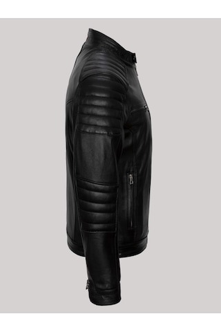 Hakiki Kuzu Derisi Siyah Erkek Deri Mont Leon Deri Ceket Siyah