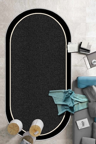 West Home Dijital Baskı Yıkanabilir Kaymaz Taban Siyah Oval Mutfak Halısı Salon Halısı Ve Yolluk Wh 478 Black Oval