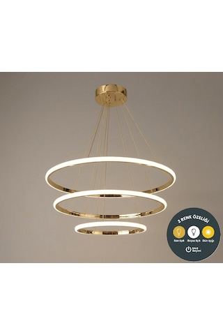 3 Lü Çember Modern Gold Avize Salon & Yemek Masası Sarkıt Aydınlatma