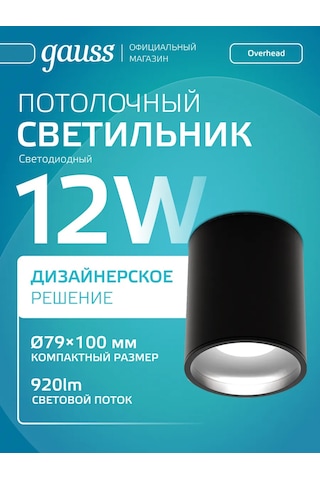 Gauss Tavan Spot Lamba Montajlı Silindirik 12w 4100k Led 396198163 Siyah