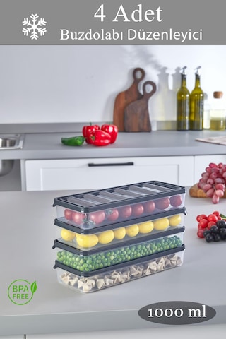 4 Adet Gri 1 Lt Buzdolabı Organizeri