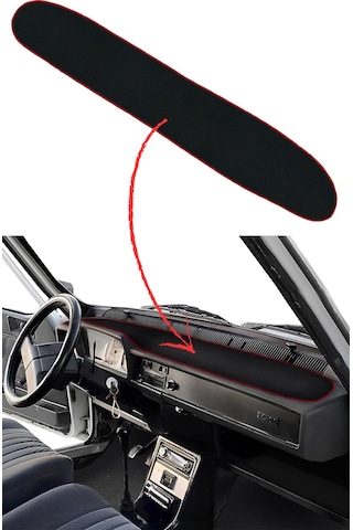Renault 12 / Toros Nakışlı Siyah Ön Göğüs Torpido Koruma Halısı + Renault Araç Oto Aksesuar