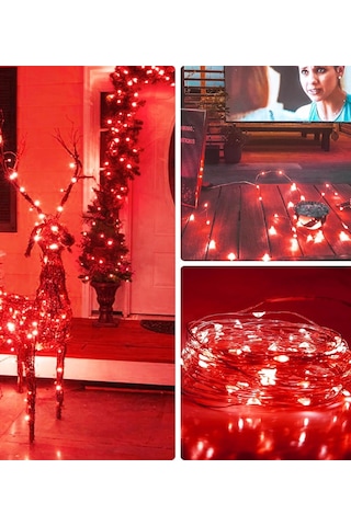 Ev Balkon Ve Parti İçin 3 Metre Pilli Kırmızı Renk Peri Led Yılbaşı Süsü Işık Kırmızı