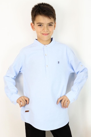 Breeze Erkek Çocuk Gömlek Harf Nakışlı Yarım Düğmeli 8-12 Yaş, Açık Mavi Açık Mavi
