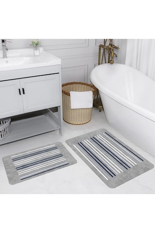 Rovigo Home Baskılı Kaymaz Taban 2 Li Banyo Paspas Takım Rvg5227-100X60-60X50 Çok Renkli