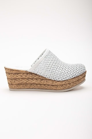 Analin Shoes Kadın Hakiki Deri Burnu Kapalı Dolgu Topuk Terlik Beyaz