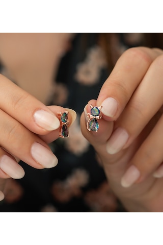 925 Ayar Mistik Topaz Taşlı Kedi Kadın Gümüş Küpe N11.9786