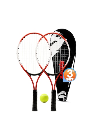 3lü Set Deluxe 21 İnç Çocuk Genç Tenis Raketi Seti Çantalı Çocuk Tennis L2 Grip 53 Cm Kırmızı 670