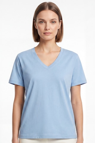 Goffra Kadın Vision V Yaka Premium Kalite Yoğun Dokulu Pamuklu T-shirt Açık Mavi W102-r0220-04