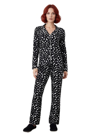 Ersefa Kadın Animal Desenli Pamuklu Pijama Takımı Fonksiyonel Dayanıklı Siyah