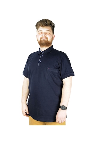Mode Xl Battal Beden Erkek Tshirt Polo Yaka Cepli Klasik Pike 20552 Lacivert 001