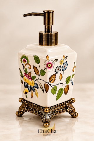 Chacha Home Aurelia Seramik Sıvı Sabunluk 470 Ml Antik Bronz Görünümlü Ayaklı Ve Pompalı 22 Cm Çok Renkli