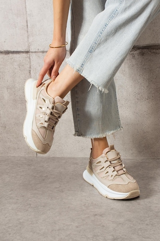 Shoetek Lawse Kadın Sneakers Bağcıklı Spor Ayakkabı Bej Bej
