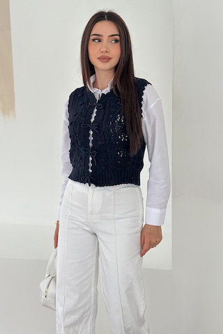 Noa & Noa Kadın Ponponlu Bağlamalı Triko Süveter Dokulu & Romantik Stil Lacivert