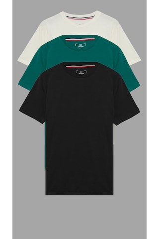 Shooter Sportwear Shooter Erkek Basic Tişört Pamuklu Regular Bisiklet Yaka Günlük Düz T-shirt 3'lü Paket Siyah - Yeşil - Krem