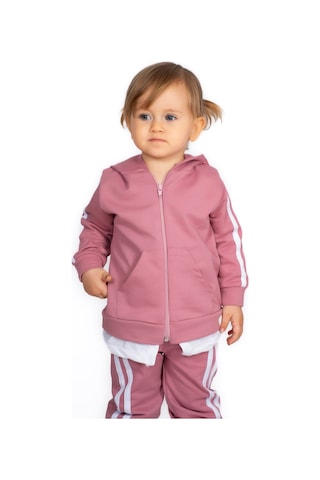 Mai Perla Yandan Çizgili Kanguru Cepli Fermuarlı Sports Wear 2 Li Bebek Takım Pembe