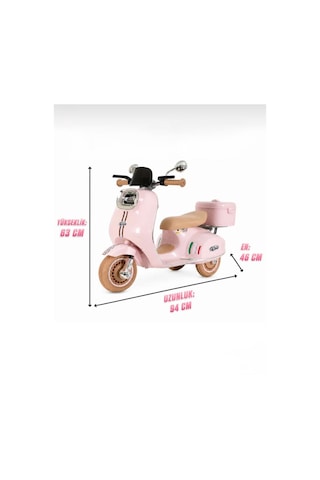 Vespera Pierro Uzaktan Kumandalı 6v Pembe Led Işıklı Arka Sepetli Çocuk Akülü Motor/scooter 3-6 Yaş