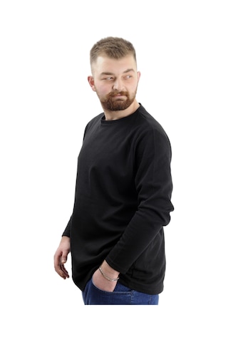 Mode Xl Büyük Beden Erkek Sweatshirt Bisiklet Yaka Uzun Kol Waffle 23460 Siyah Siyah