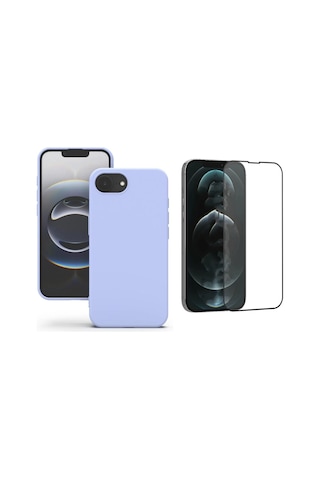 Apple iPhone 17e Uyumlu Içi Kadife Lansman Kılıf Ve Seramik Tam Kaplayan Cam Ekran Koruyucu Lila